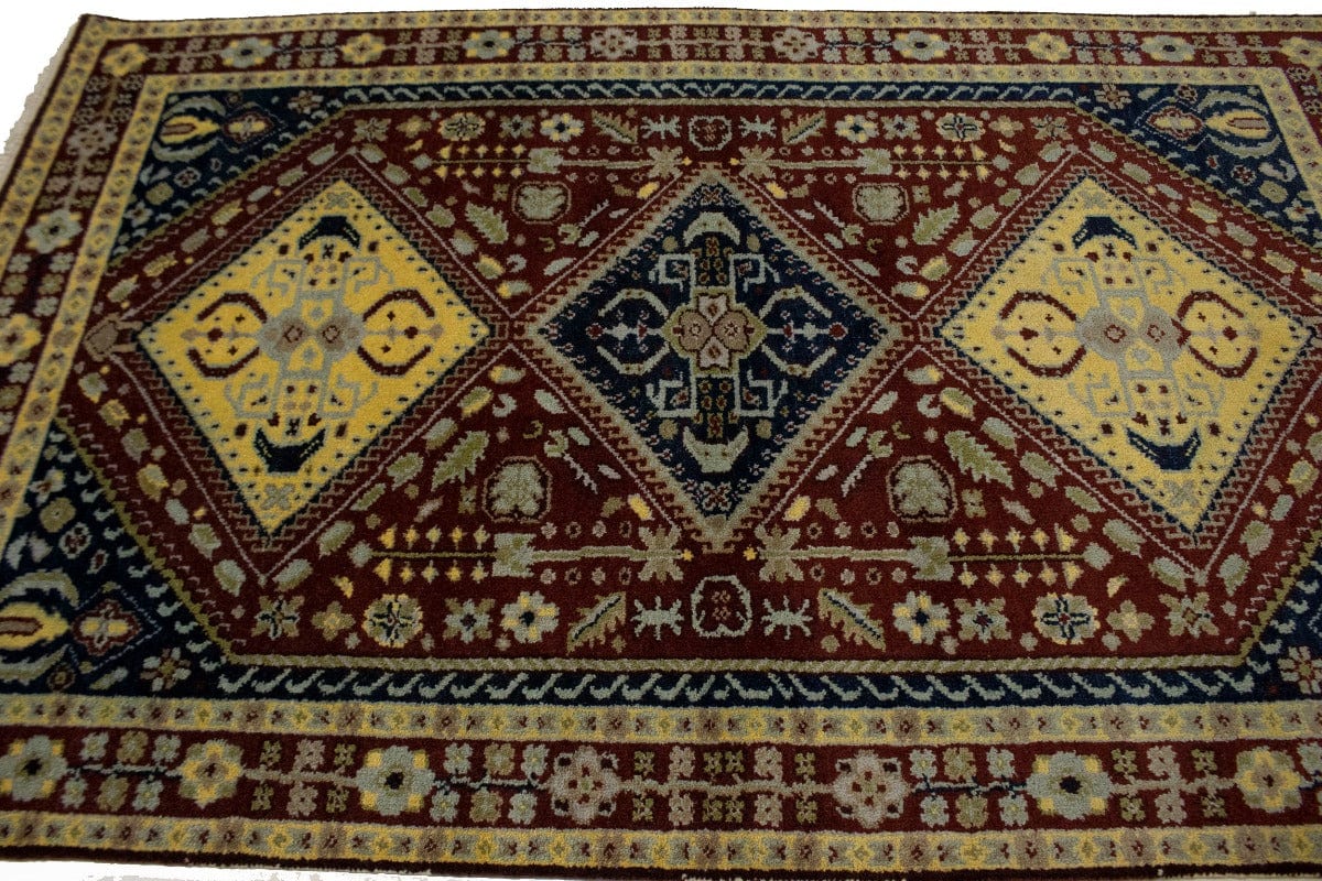 Maroon Red Geometric 5X8 Kazak Oriental Rug