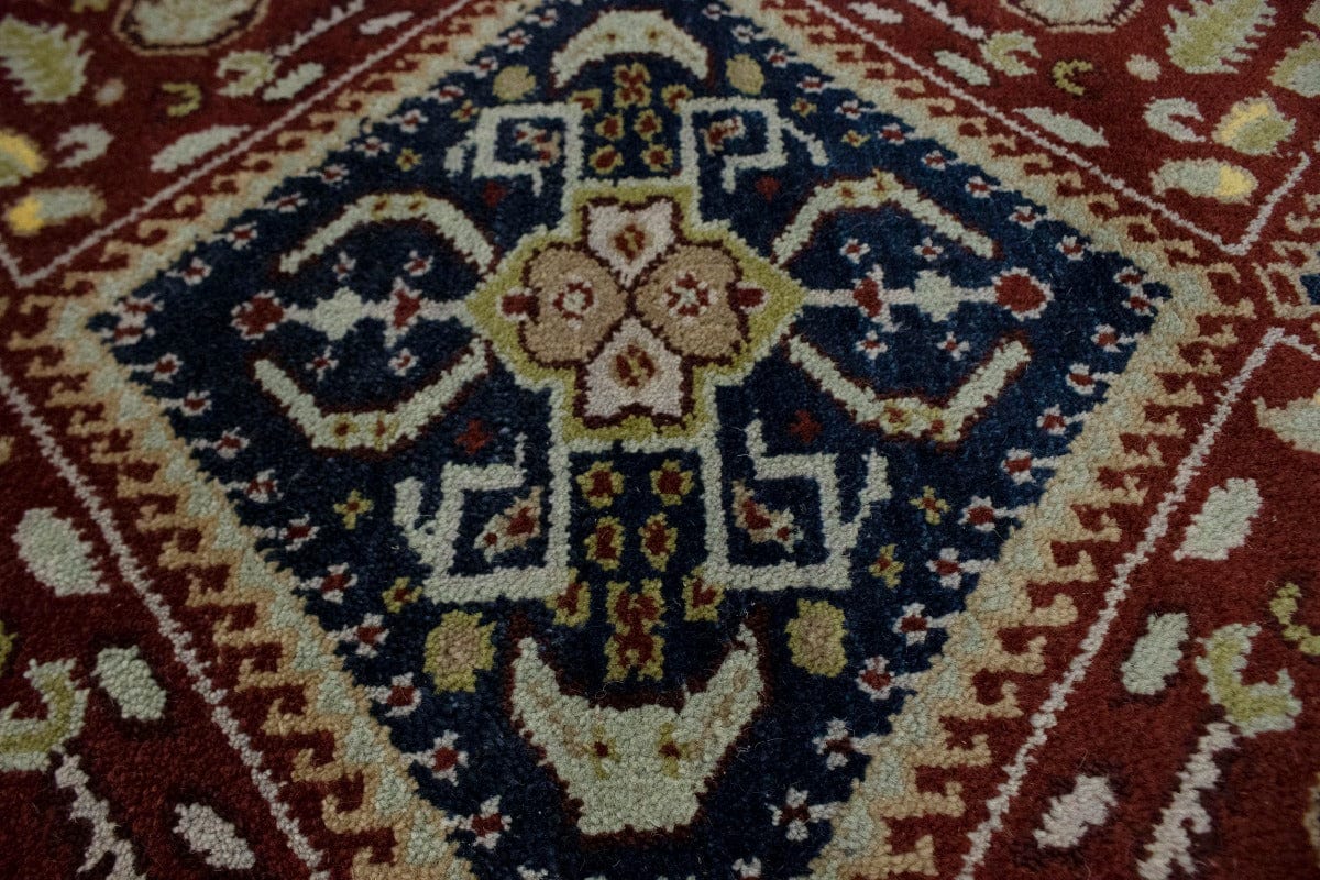 Maroon Red Geometric 5X8 Kazak Oriental Rug