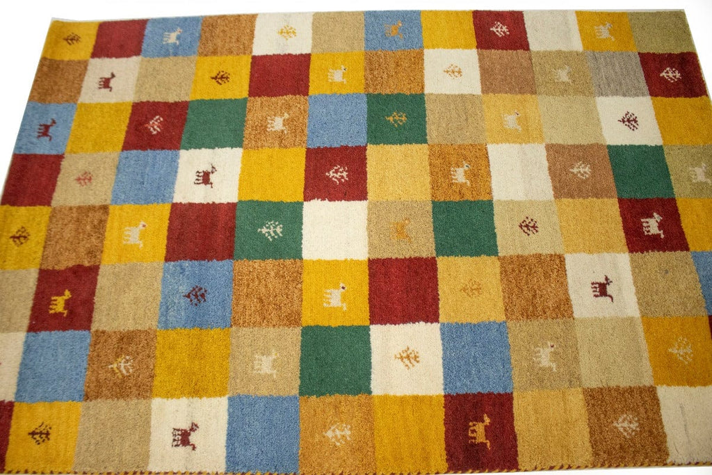 Multicolored Checkered 4X6 Indo-Gabbeh Oriental Rug