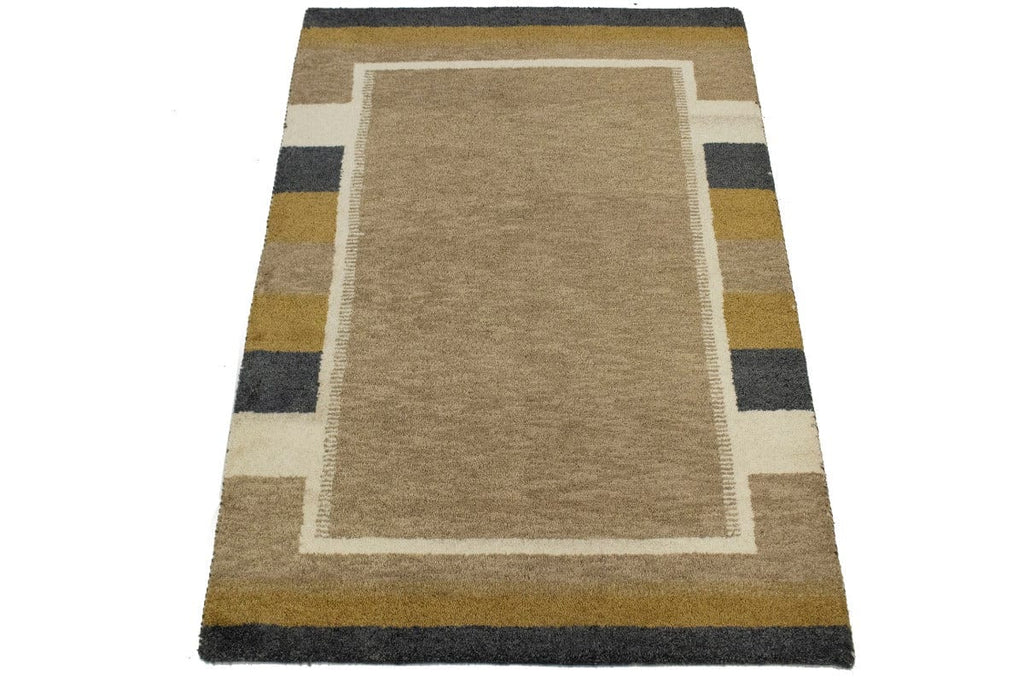 Khaki Tribal 4X6 Indo-Gabbeh Oriental Rug