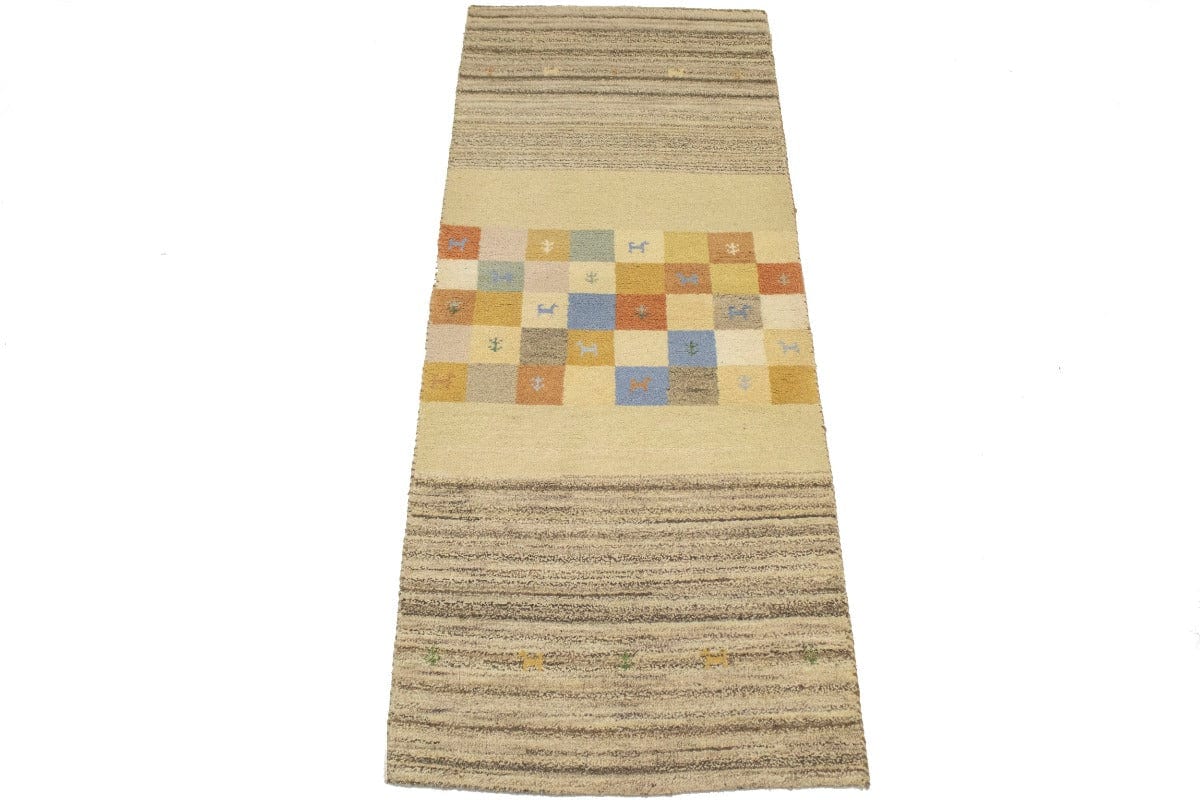 Cream Tribal 3X7 Indo-Gabbeh Oriental Runner Rug