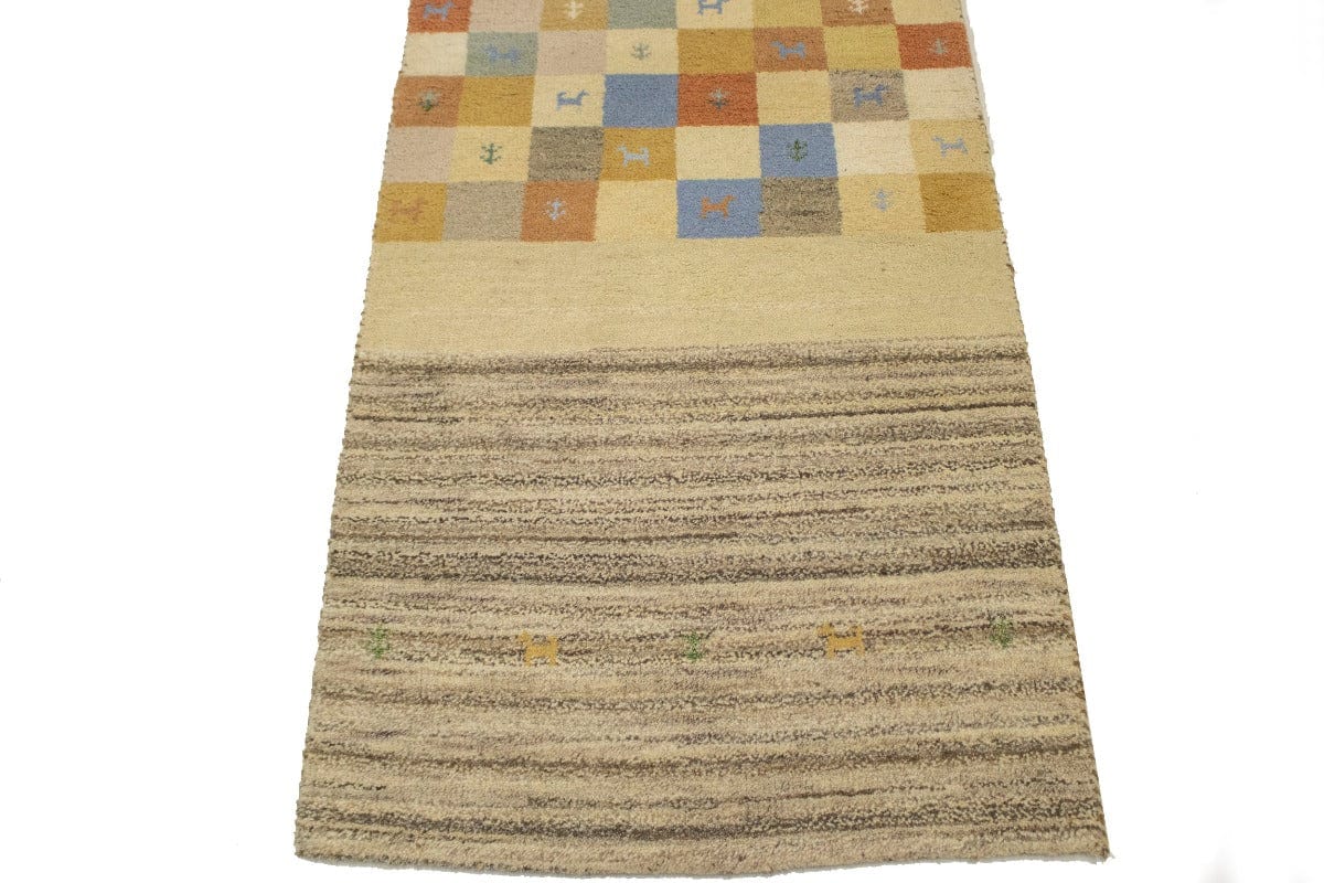 Cream Tribal 3X7 Indo-Gabbeh Oriental Runner Rug