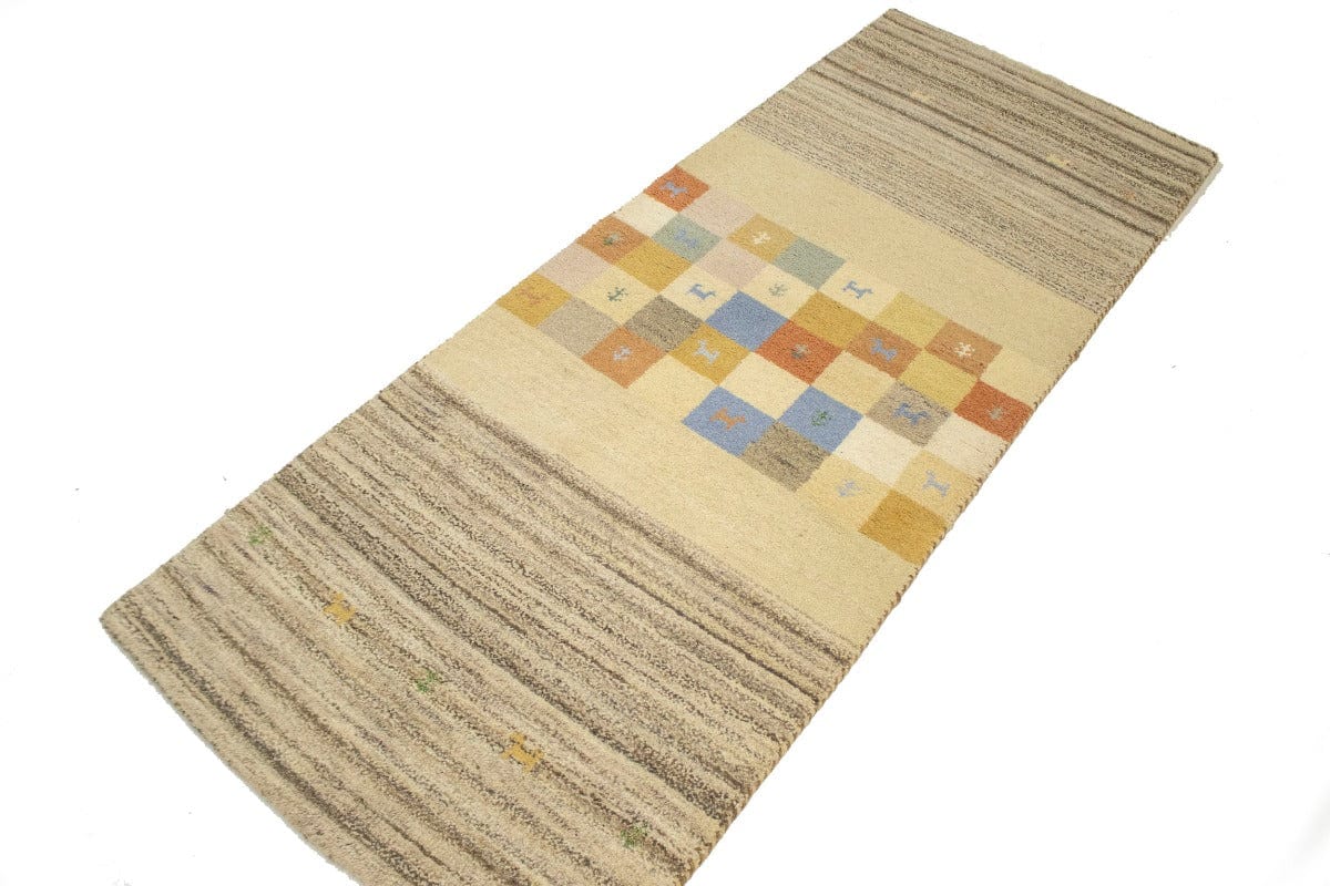 Cream Tribal 3X7 Indo-Gabbeh Oriental Runner Rug