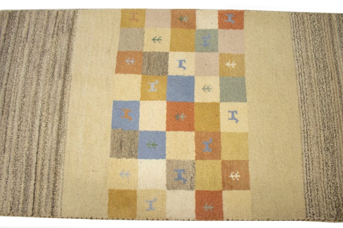 Cream Tribal 3X7 Indo-Gabbeh Oriental Runner Rug