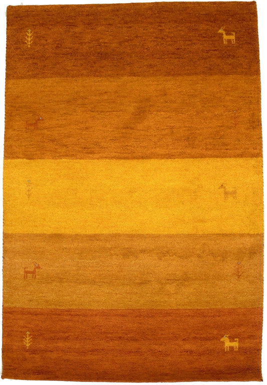 Gold & Rust Stripes 4X6 Indo-Gabbeh Oriental Rug
