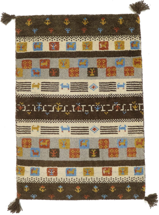 Multicolored Modern Tribal 2X3 Indo-Gabbeh Oriental Rug