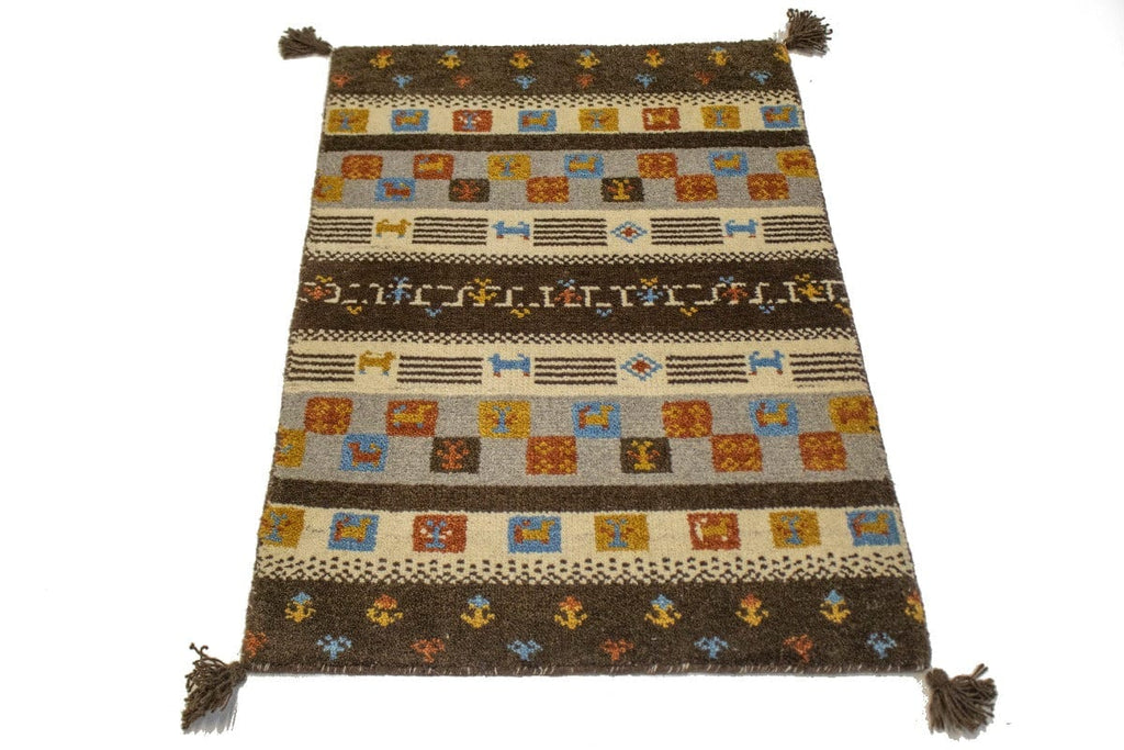 Multicolored Modern Tribal 2X3 Indo-Gabbeh Oriental Rug