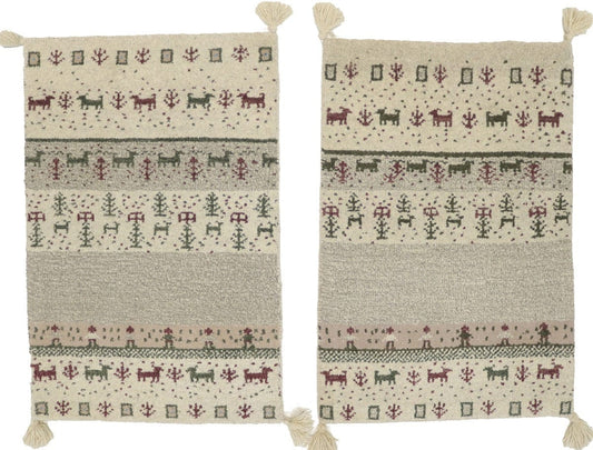 Pair of Beige Tribal 2X3 Indo-Gabbeh Oriental Rugs