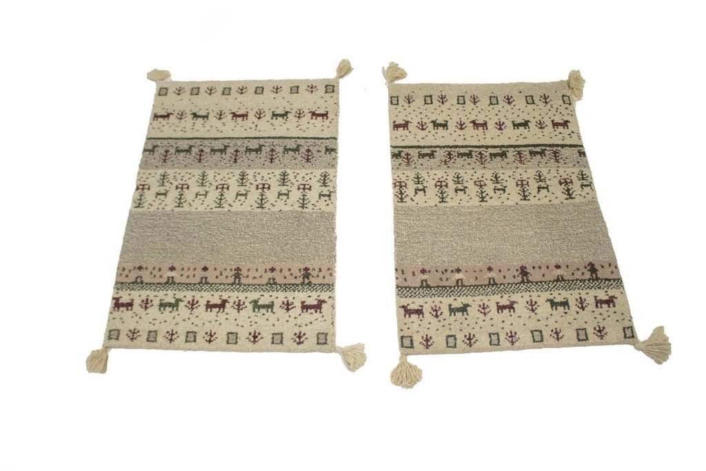 Pair of Beige Tribal 2X3 Indo-Gabbeh Oriental Rugs