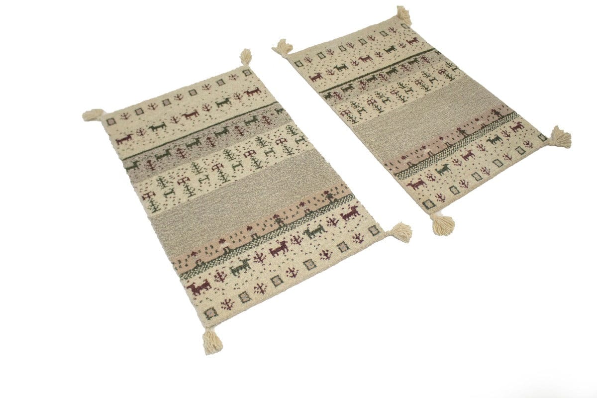 Pair of Beige Tribal 2X3 Indo-Gabbeh Oriental Rugs
