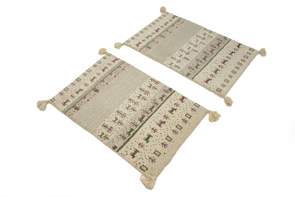 Pair of Beige Tribal 2X3 Indo-Gabbeh Oriental Rugs