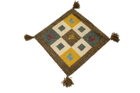 Multicolored Modern Tribal 1'5X1'5 Indo-Gabbeh Oriental Square Rug