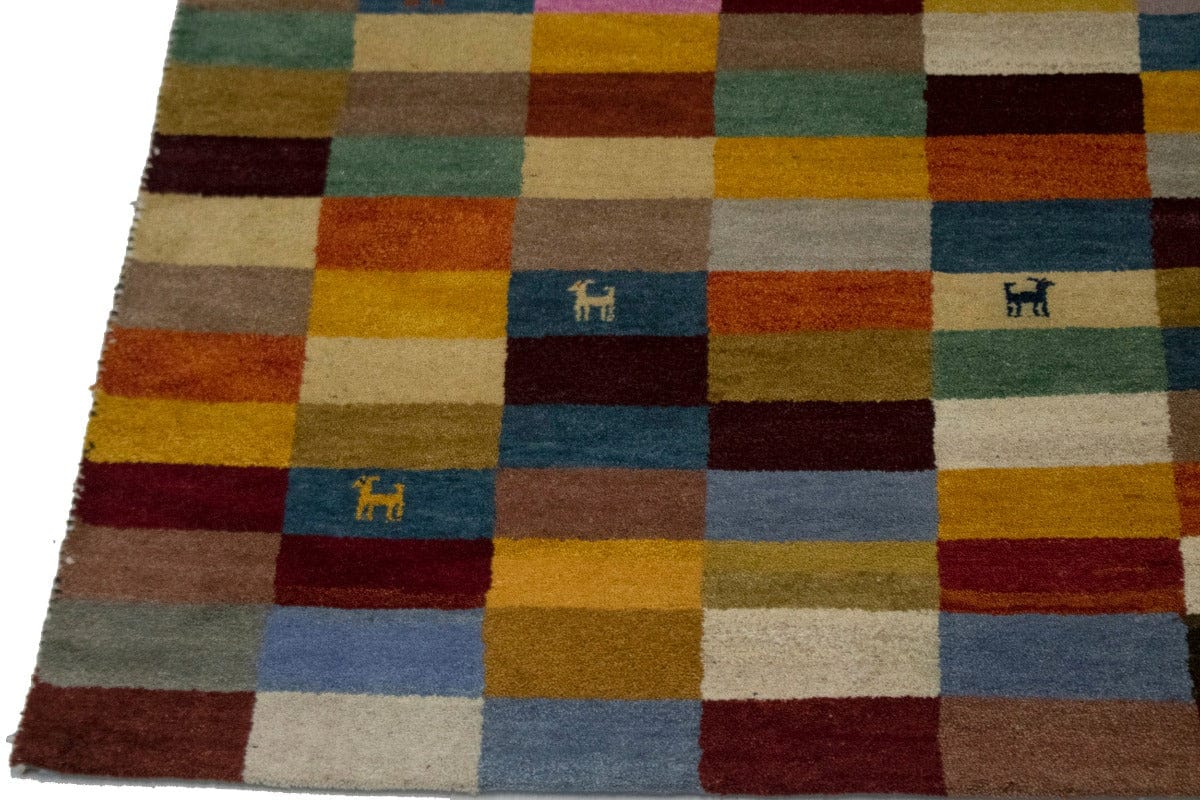 Multicolored Tribal Checker 5X8 Indo-Gabbeh Oriental Rug