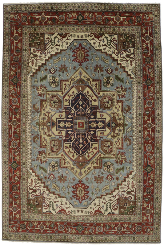 Grey Geometric 12X18 Heriz Serapi Oriental Rug