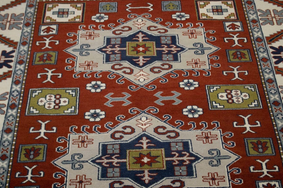 Red Geometric 6X9 Kazak Oriental Rug