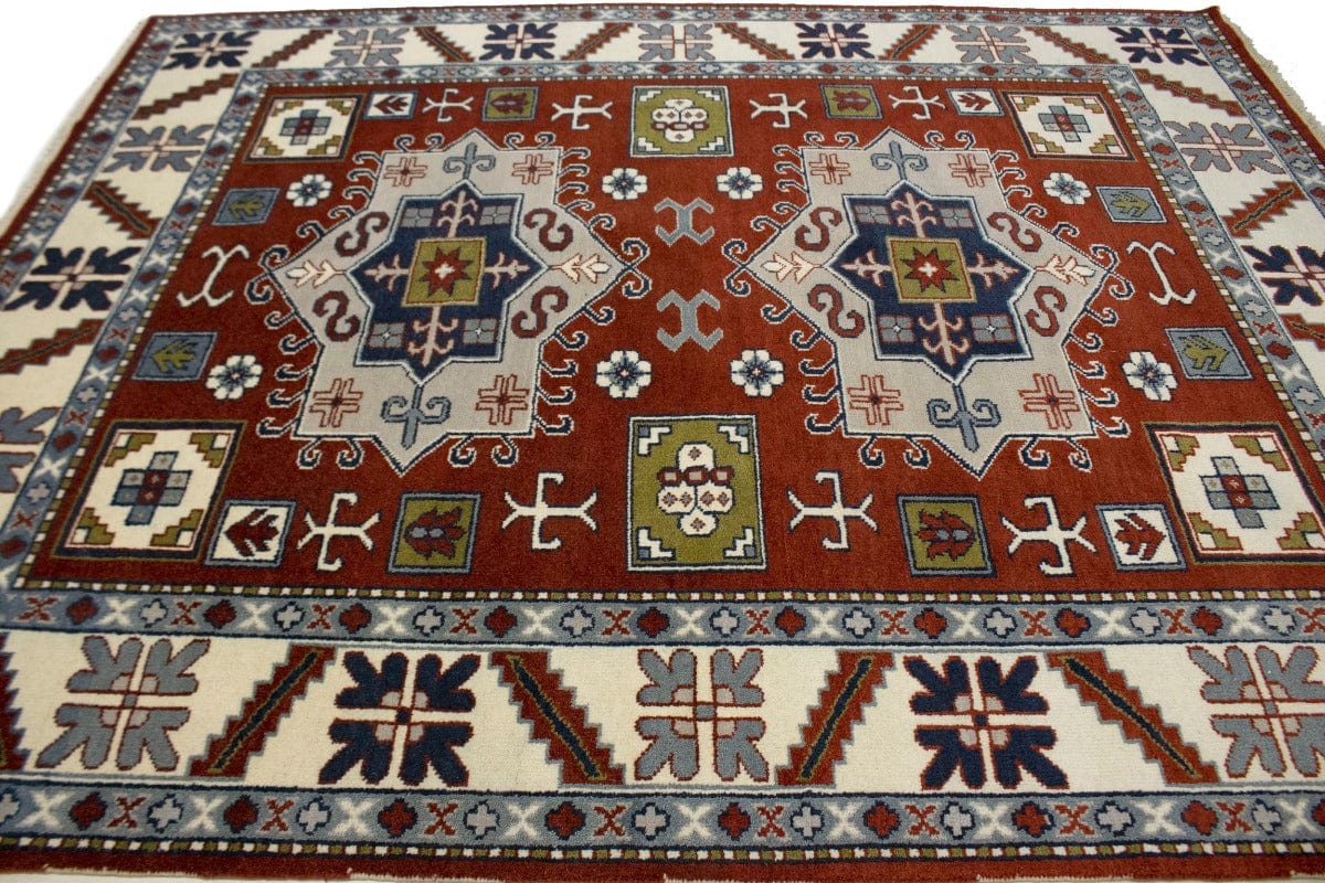 Red Geometric 5X8 Kazak Oriental Rug