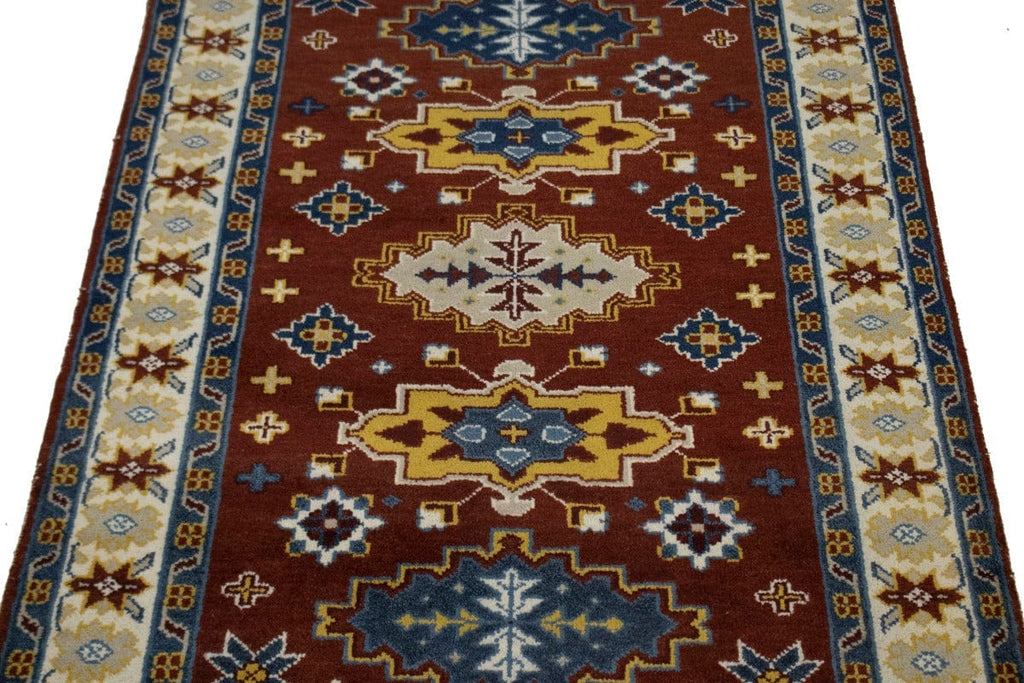 Wine Red Geometric 5X8 Kazak Oriental Rug