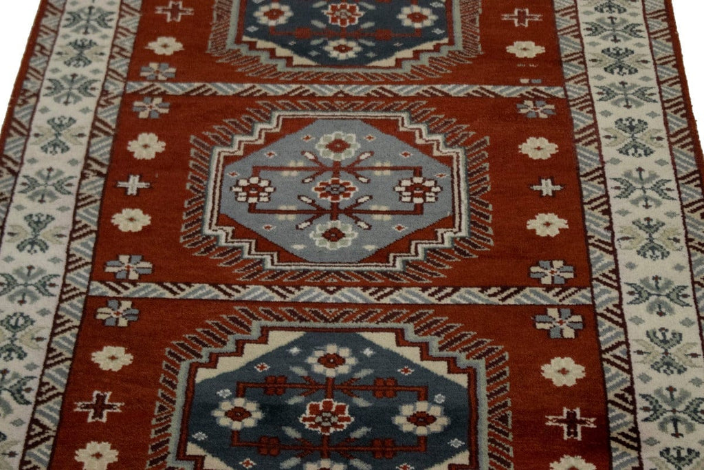 Rusty Red Geometric 5X8 Kazak Oriental Rug