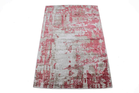 Distressed Rose Red Floral 5X8 Hand-Loomed Modern Rug