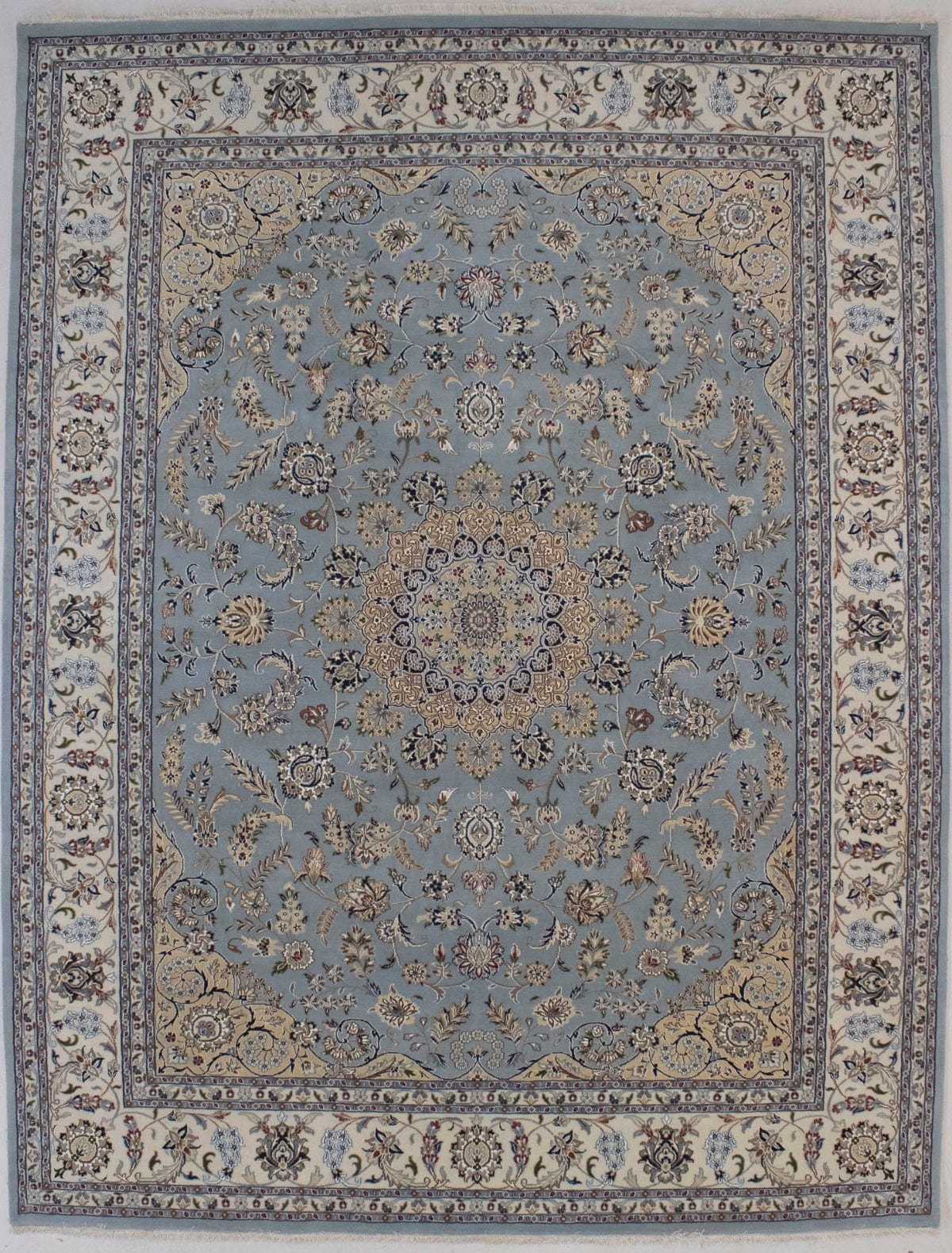 Light Blue Floral 9X12 Indo-Nain Oriental Rug