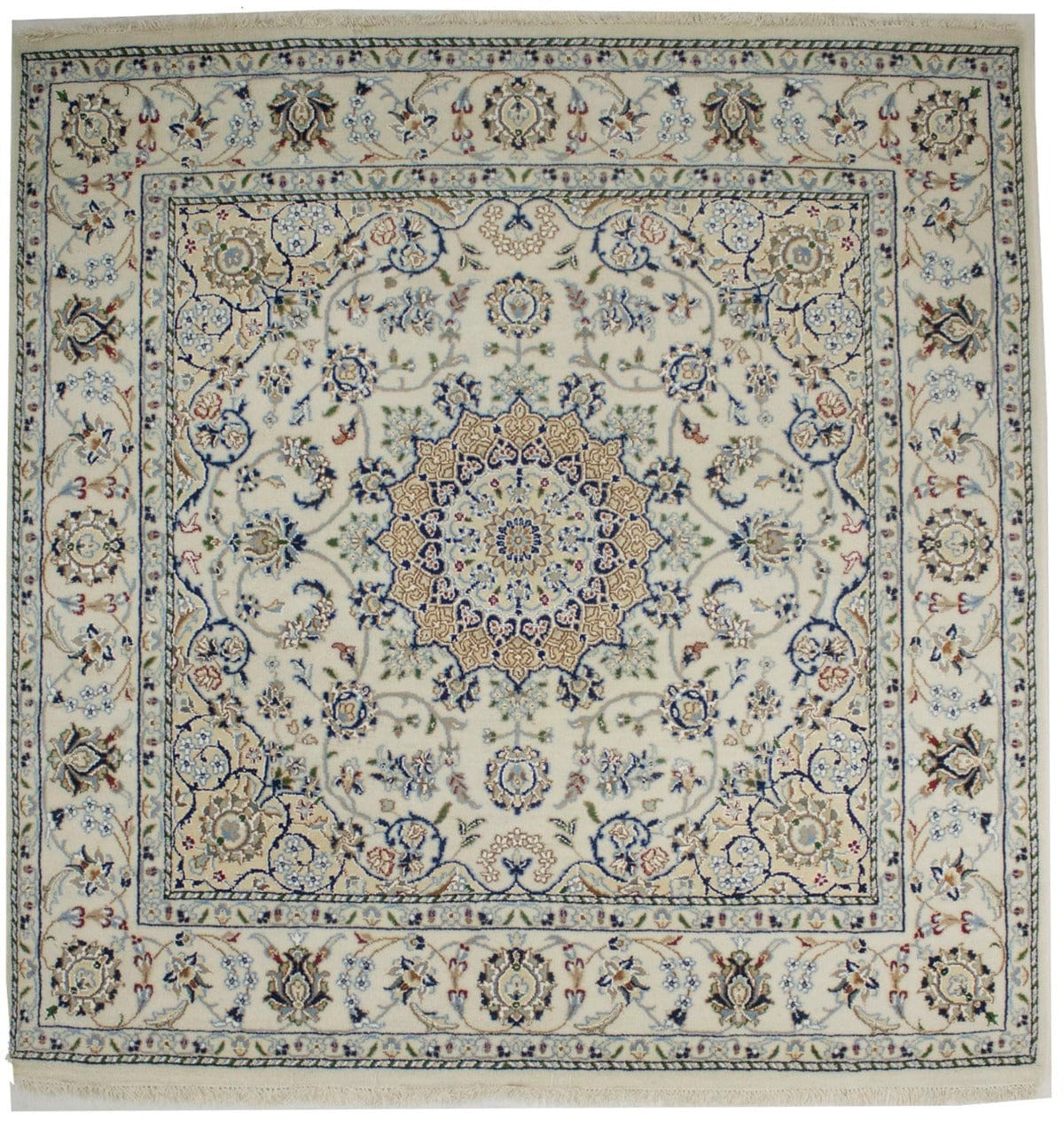 Cream Floral 5X5 Indo-Nain Oriental Square Rug