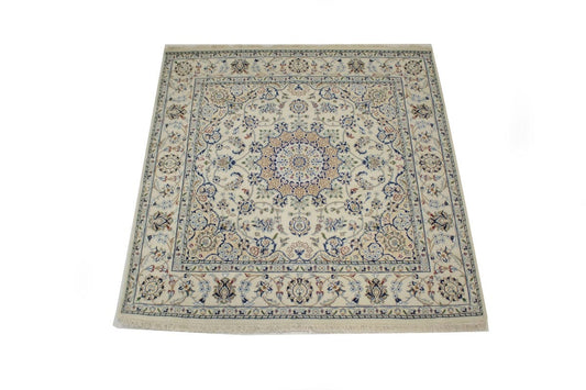 Cream Floral 5X5 Indo-Nain Oriental Square Rug