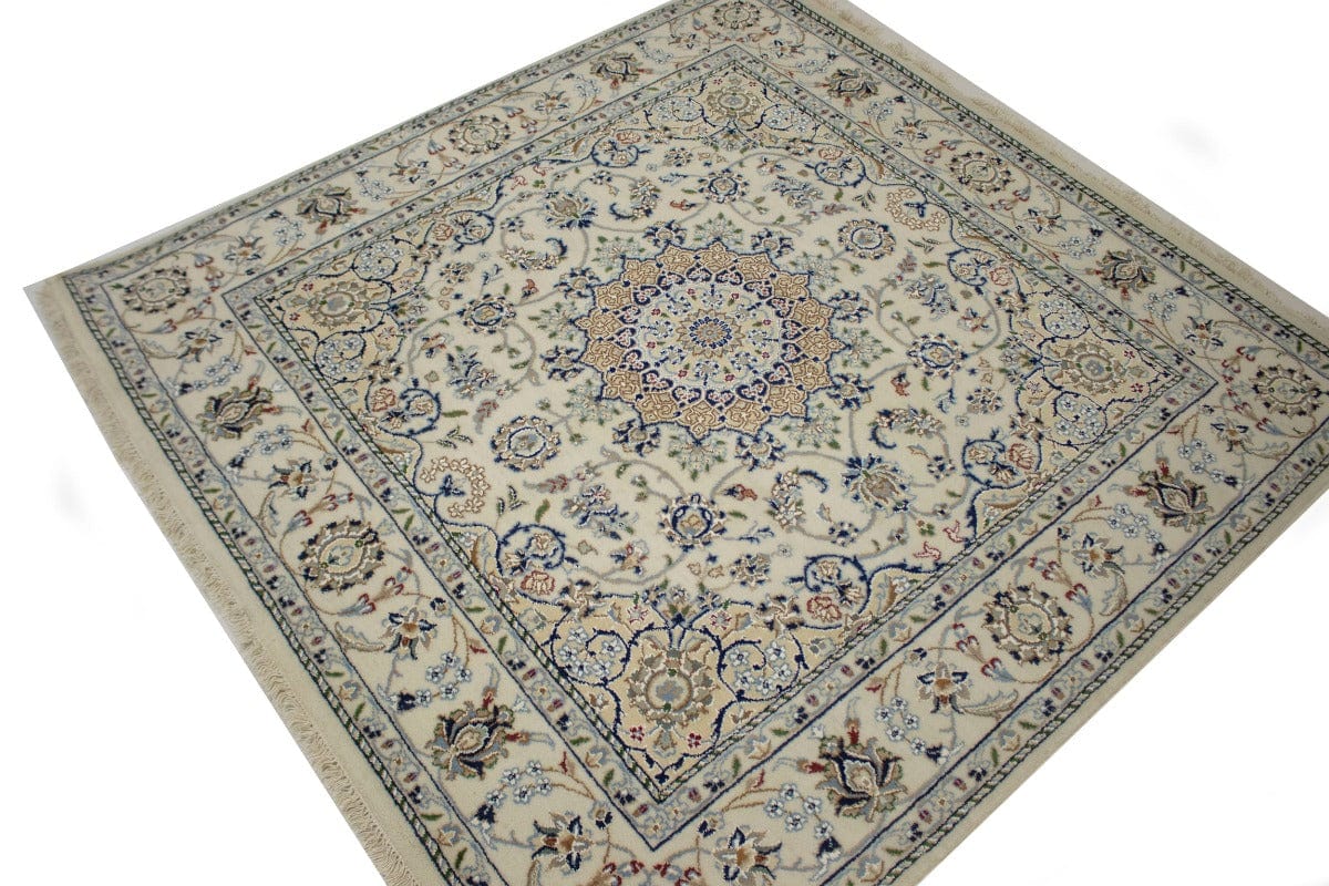 Cream Floral 5X5 Indo-Nain Oriental Square Rug