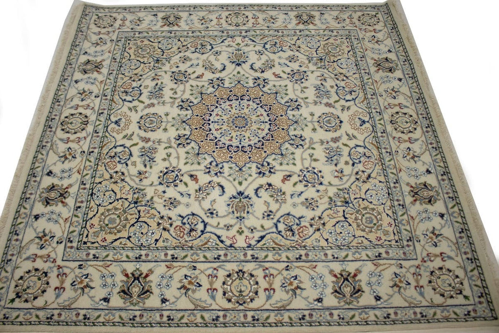 Cream Floral 5X5 Indo-Nain Oriental Square Rug