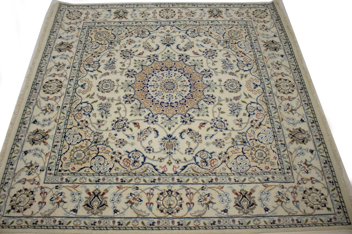 Cream Floral 5X5 Indo-Nain Oriental Square Rug