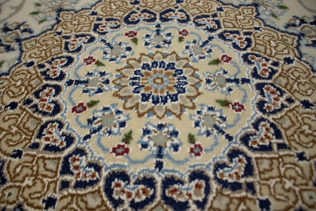 Cream Floral 5X5 Indo-Nain Oriental Square Rug