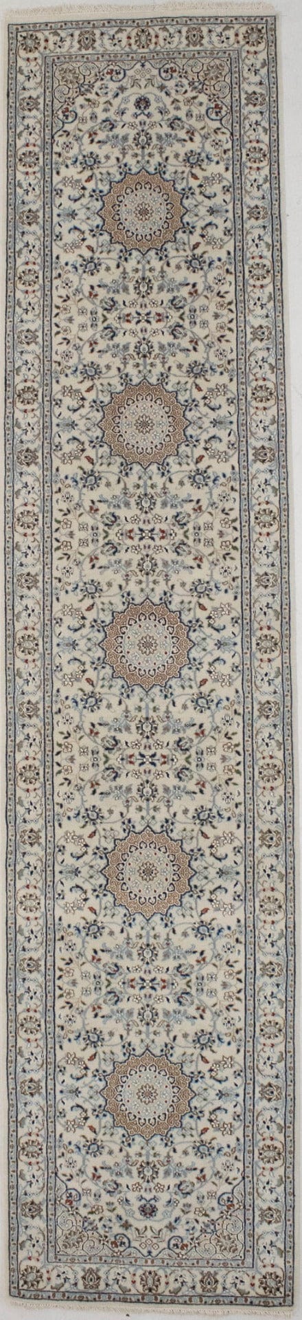 Cream Floral 3X12 Indo-Nain Oriental Runner Rug