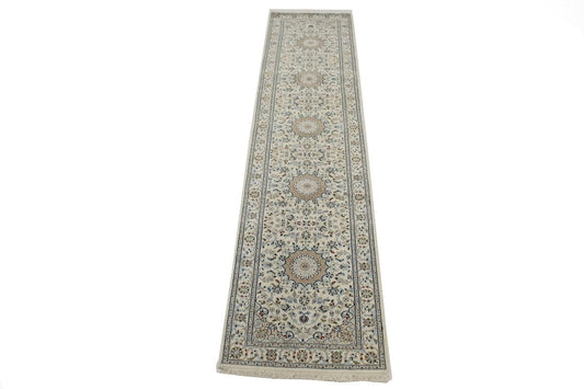 Cream Floral 2'9X12'6 Indo-Nain Oriental Runner Rug