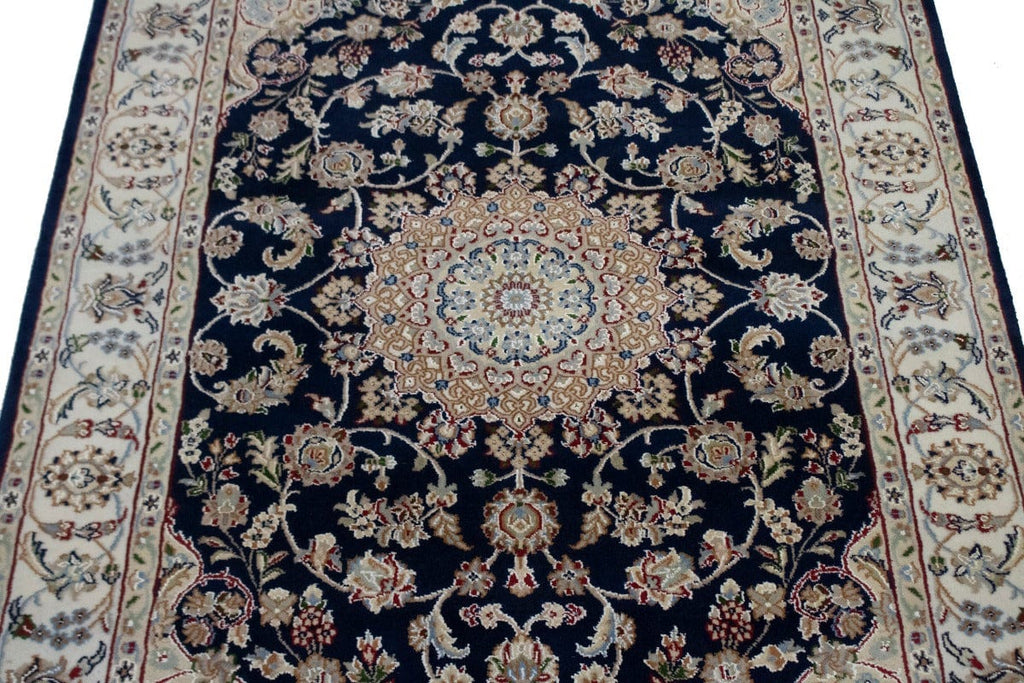 Dark Navy Floral 4X6 Indo-Nain Oriental Rug