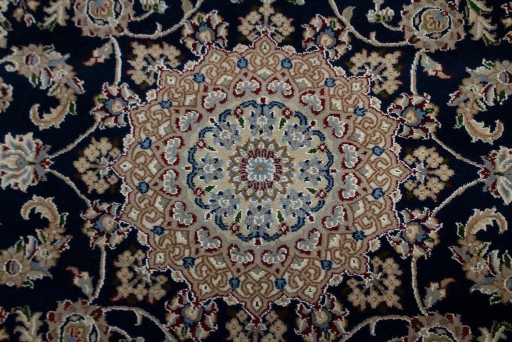 Dark Navy Floral 4X6 Indo-Nain Oriental Rug