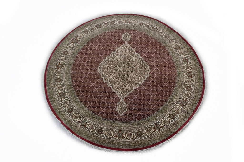 Red Floral Geometric 8X8 Tabriz Fish Mahi Oriental Round Rug