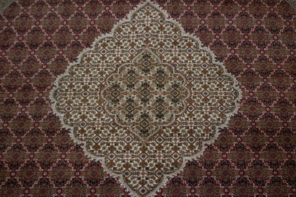 Red Floral Geometric 8X8 Tabriz Fish Mahi Oriental Round Rug