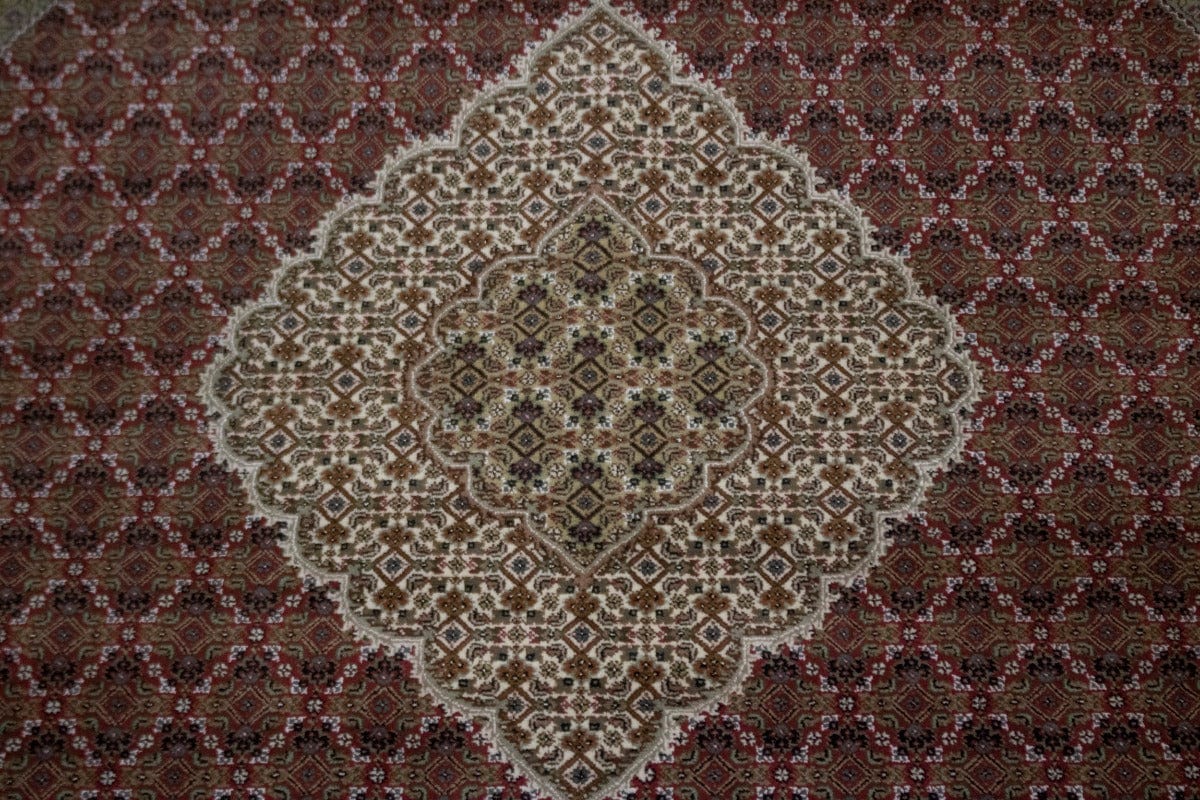 Red Floral Geometric 8X8 Tabriz Fish Mahi Oriental Round Rug