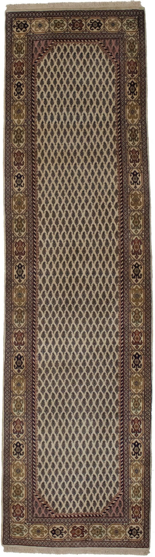 Cream Floral 2'4X9 Indo Botemir Oriental Runner Rug