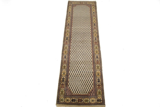 Cream Floral 2'4X9 Indo Botemir Oriental Runner Rug