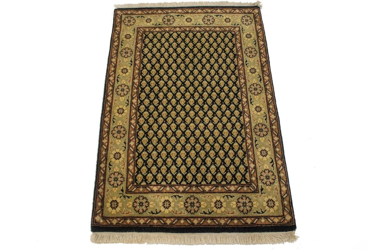 Black Floral 2X3 Indo Botemir Oriental Rug