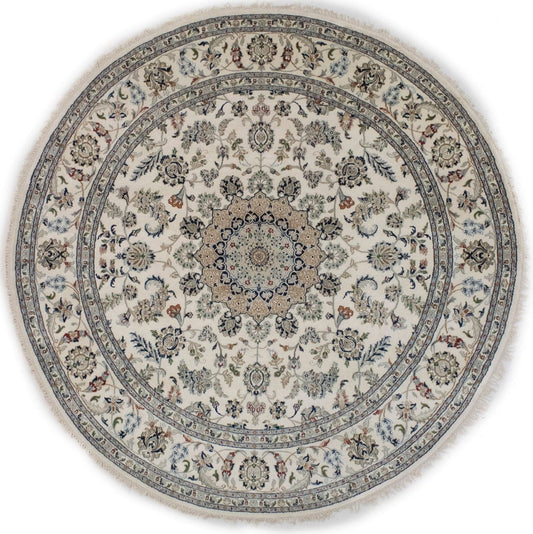 Cream Floral 8X8 Indo-Nain Oriental Round Rug