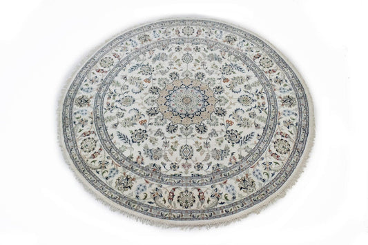 Cream Floral 8X8 Indo-Nain Oriental Round Rug