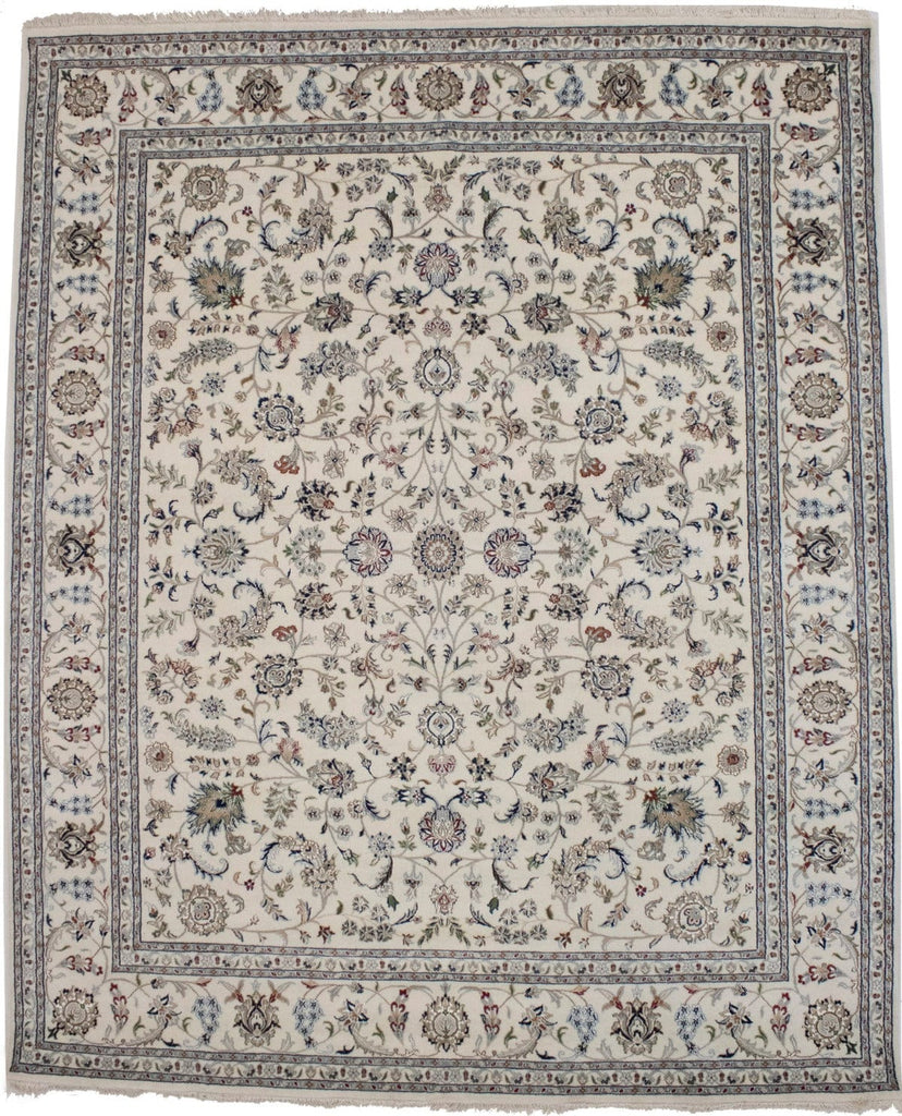 Cream Floral 8X10 Indo-Nain Oriental Rug