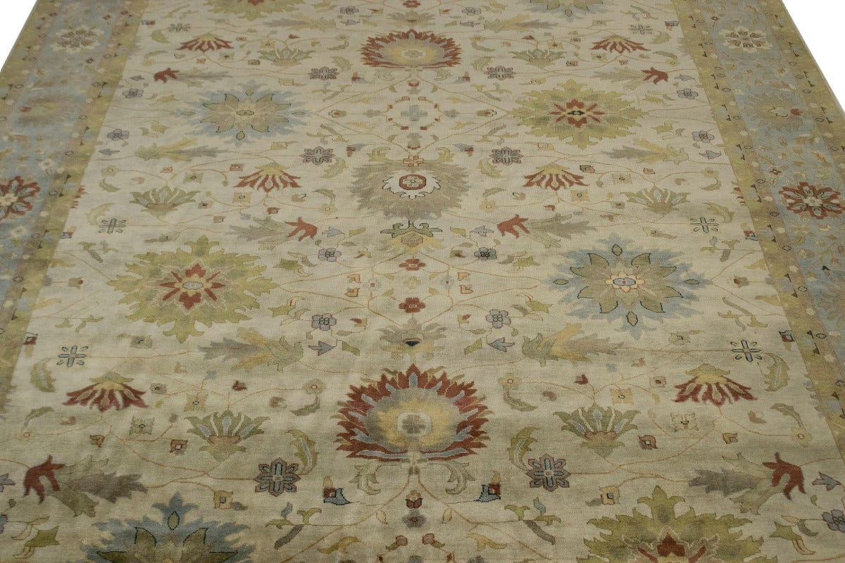 Beige & Light Blue Floral 12X15 Osh Chobi Peshawar Oriental Rug