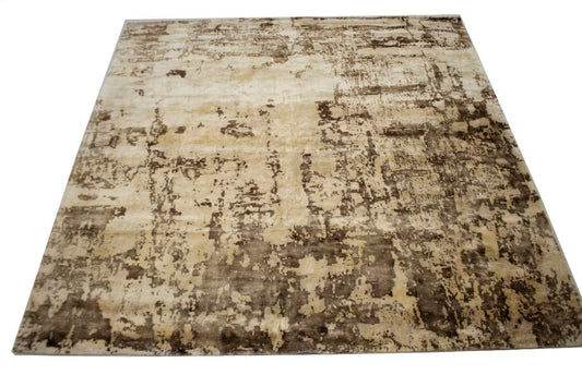 Distressed Floral Modern Brown 9X9 Hand-Loomed Square Rug