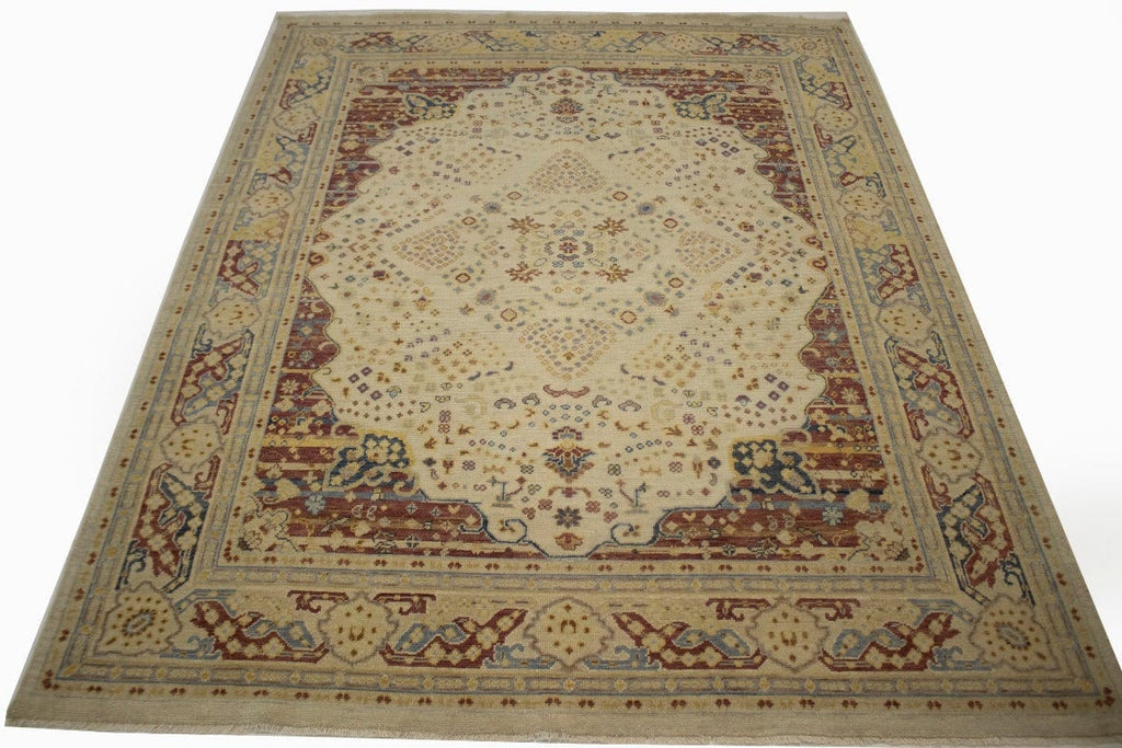 Muted Cream Beige Floral Heriz Serapi 8X10 Oriental Rug