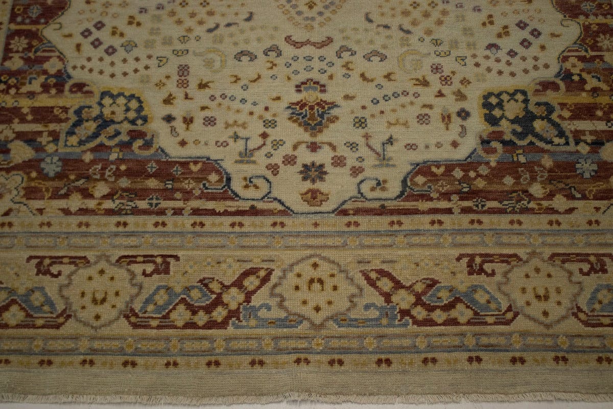 Muted Cream Beige Floral Heriz Serapi 8X10 Oriental Rug