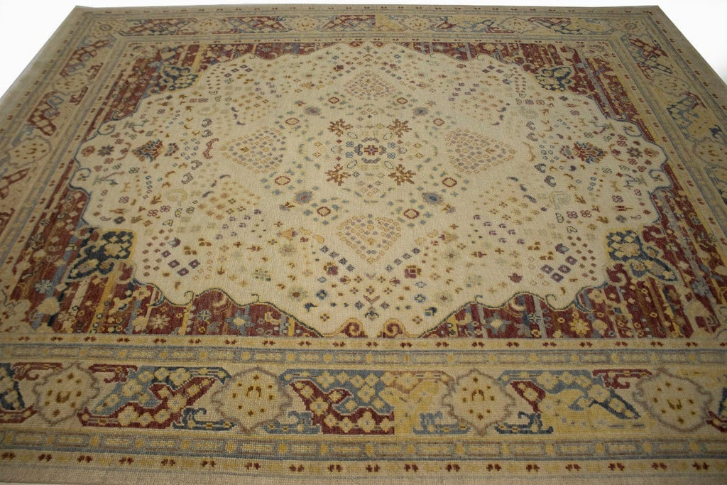 Muted Cream Beige Floral Heriz Serapi 8X10 Oriental Rug