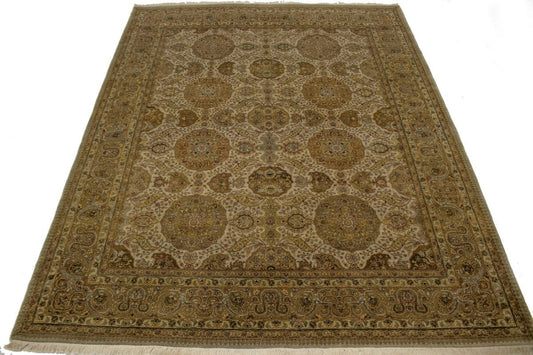 Cream Floral 8X10 Indo-Tabriz Oriental Rug