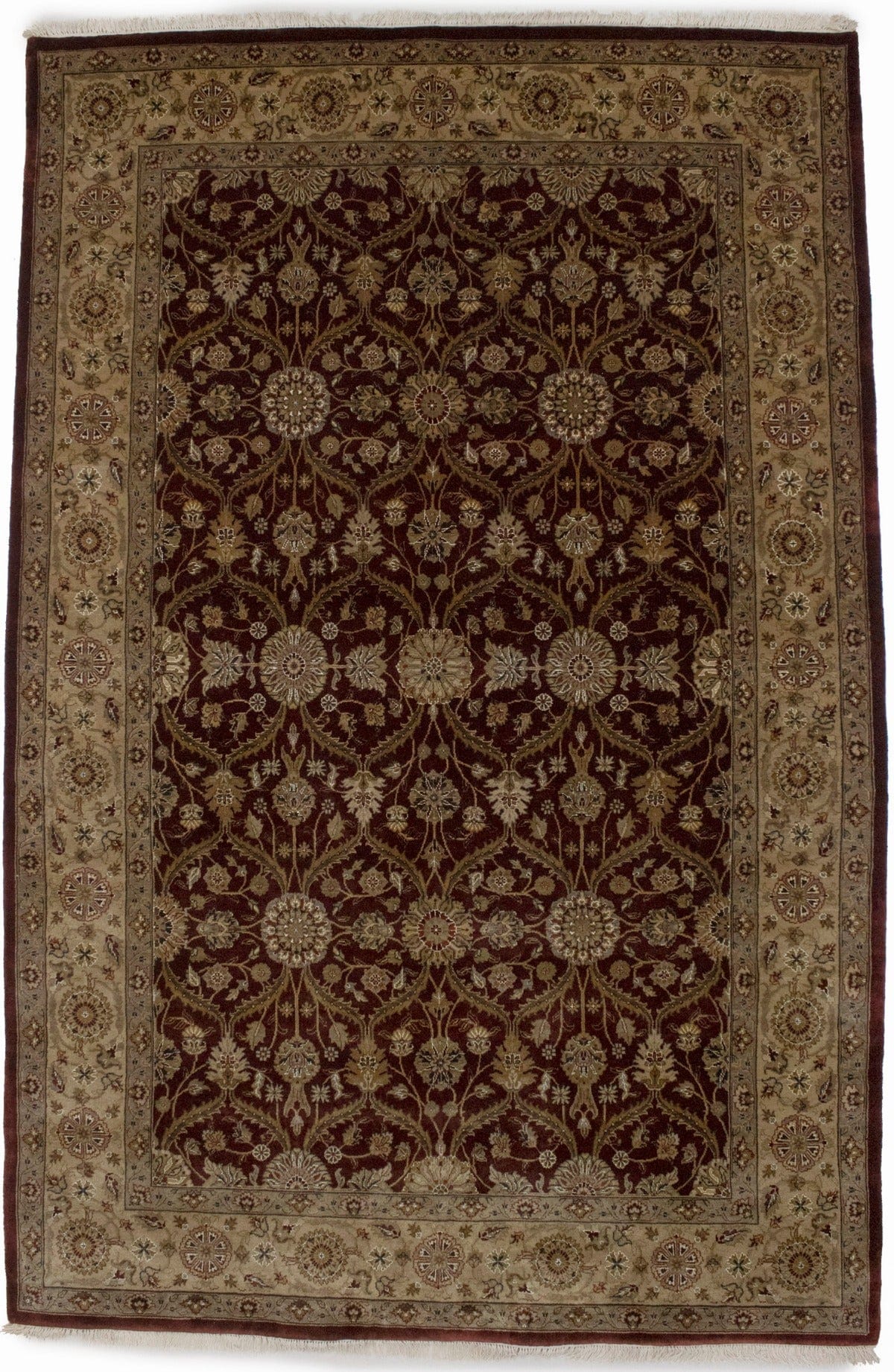 Wine Red Floral 6X9 Indo-Tabriz Oriental Rug